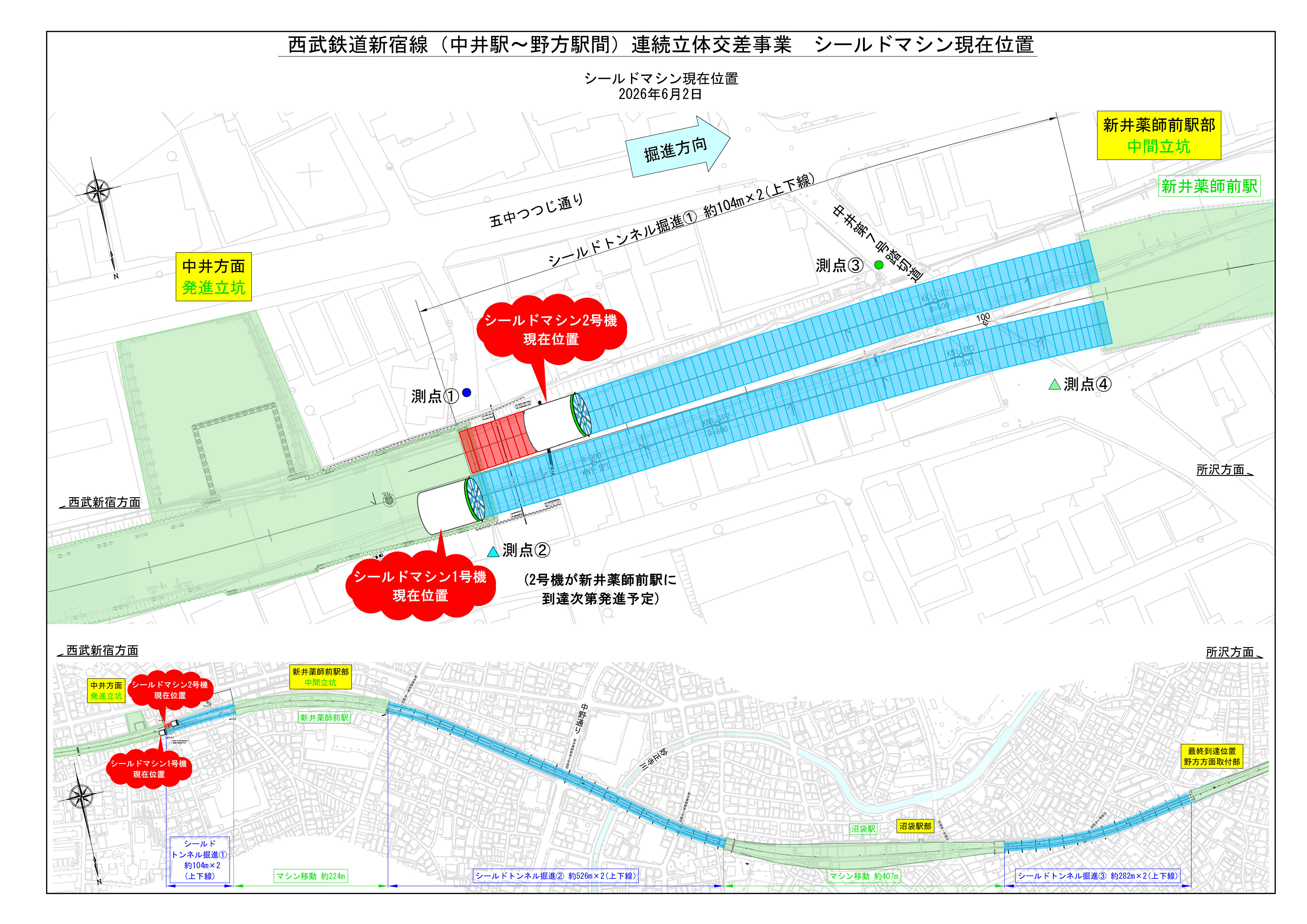 シールドトンネル工事の進捗状況を表した図