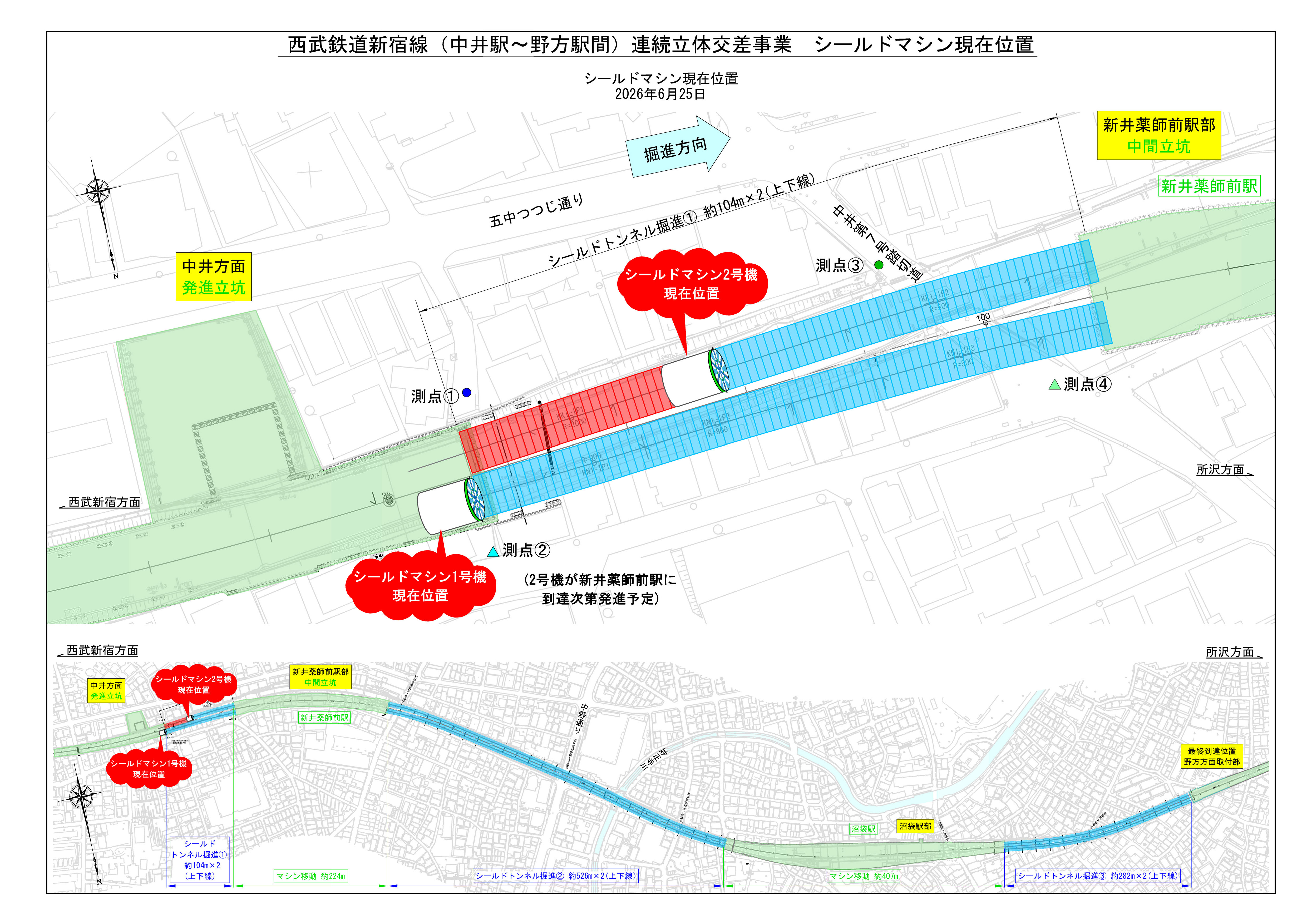 シールドトンネル工事の進捗状況を表した図