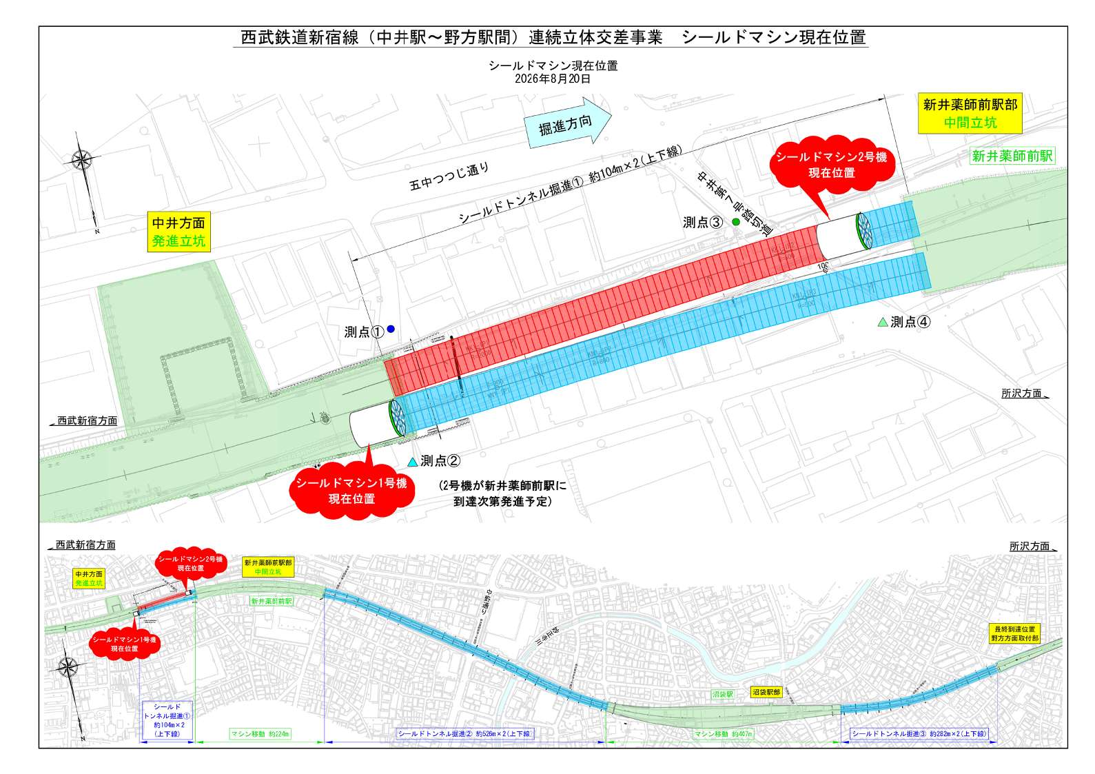 シールドトンネル工事の進捗状況を表した図